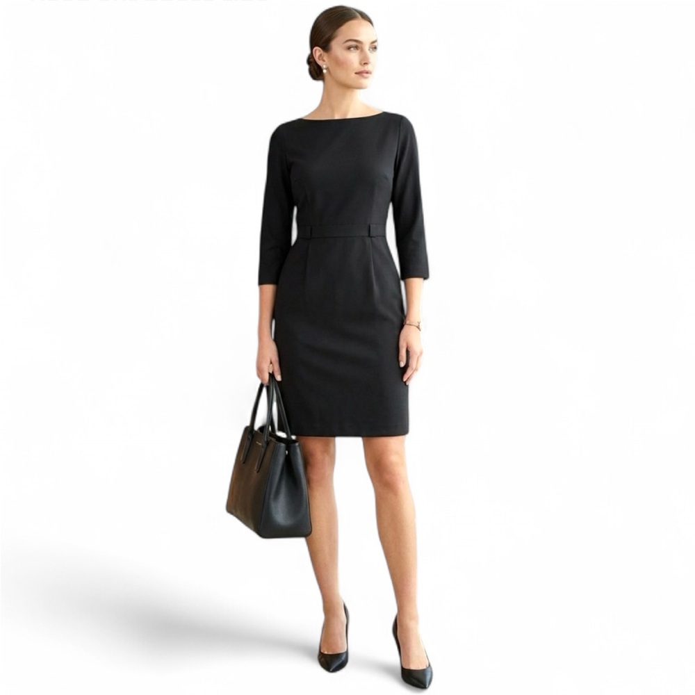 Theory Brown Wool/Cotton USA Pleated Sabrina Boat Neck Dress Size 2/S Old Money